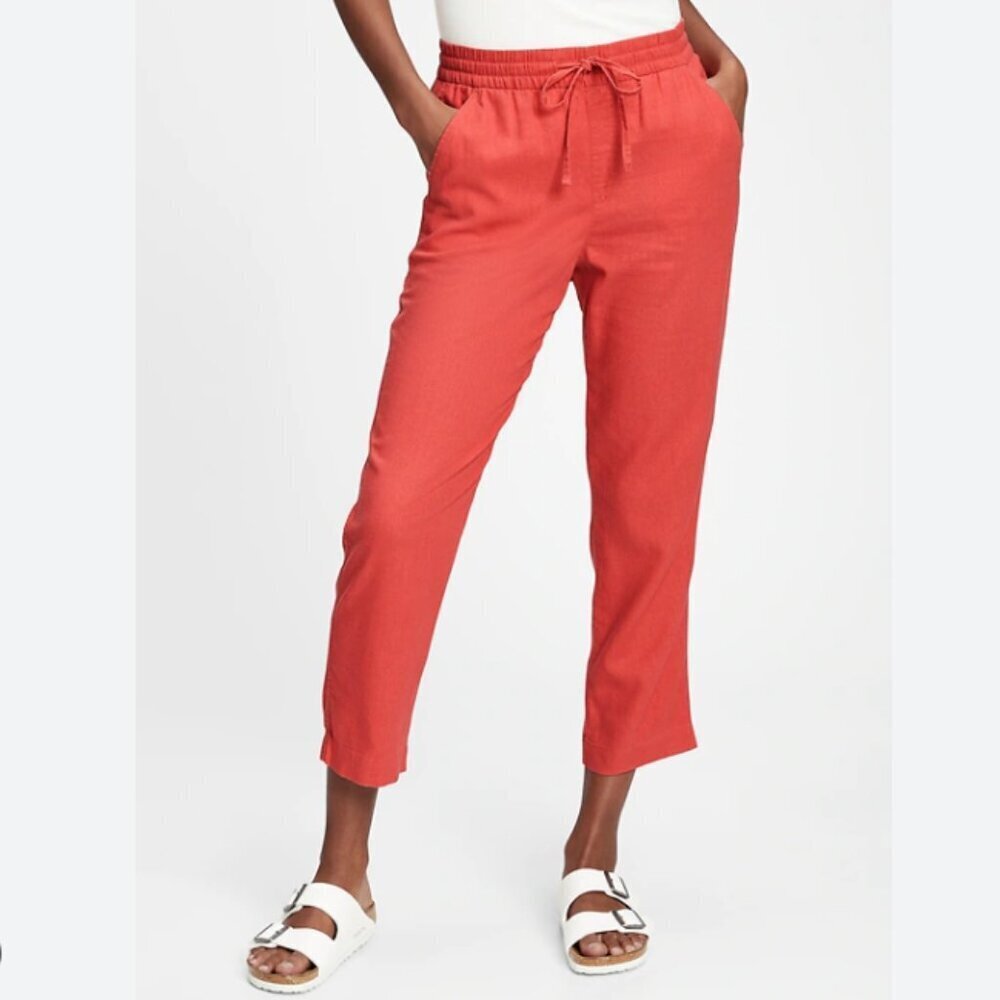 Old Navy Easy Straight Pull On Red Drawstring Lounge Loose Fit Cotton Pants 2